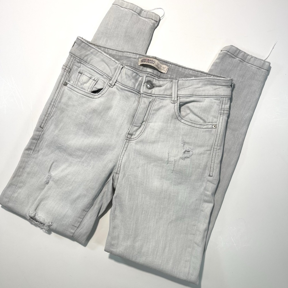 Zara Basic‎ Denim Womens Light Gray Distressed Skinny Jean Size 4